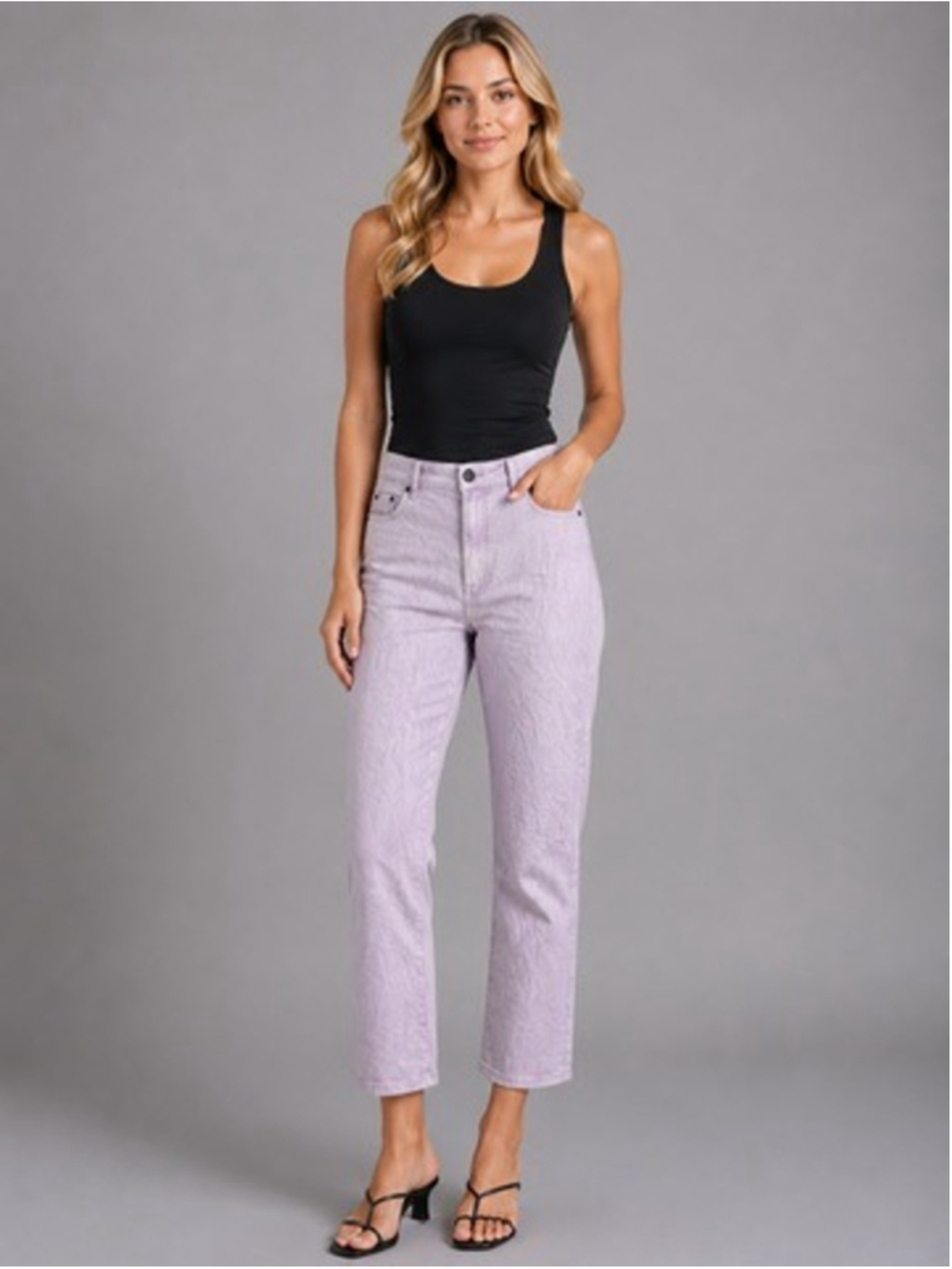 Joie Lunia Straight Jean Gray Lilac Lavender Crinkled Textured Denim Pants Sz 6